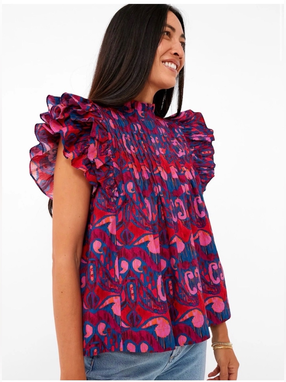 OLIPHANT
PINTUCK RUFFLE TOP - KAZAK BLUE